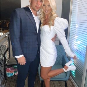 White puffy sleeve cocktail dress
